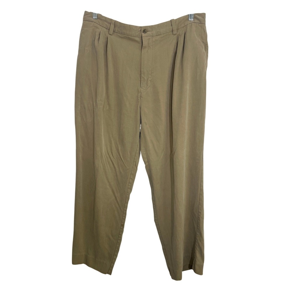 Tommy Bahama Mens Tan Silk Blend Pleated Front Casual Dress Pants 40x30